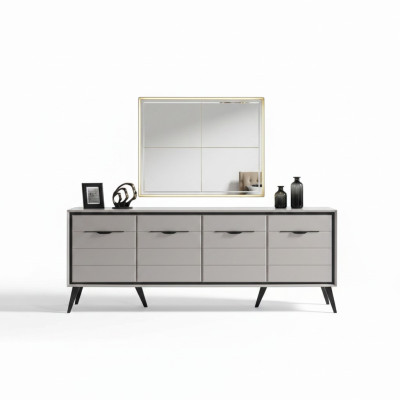 Weiße 4-türige Esszimmer Kommode Designer Anrichte Luxus Glas Spiegel