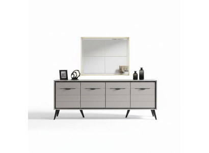 Weiße 4-türige Esszimmer Kommode Designer Anrichte Luxus Glas Spiegel