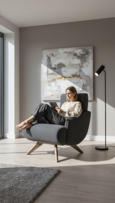  Grauer Loungesessel Designer Einsitzer Polster Sessel Wohnzimmer Möbel
