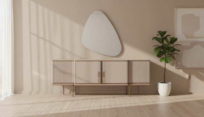 Beige Esszimmer Anrichte 2-türig Luxuriöser Spiegel Moderne Holz Möbel