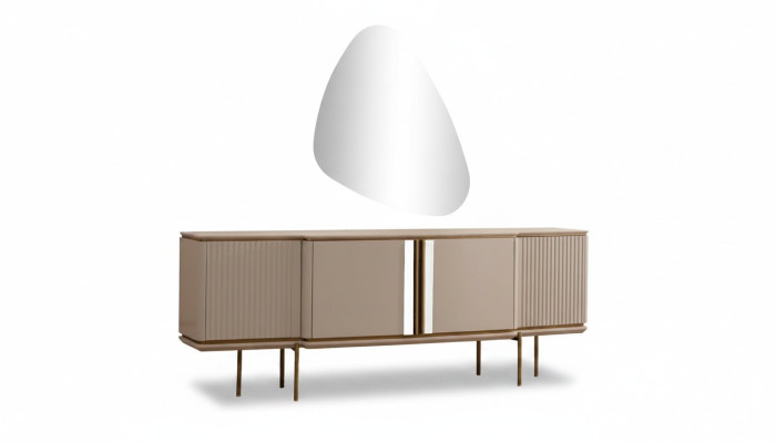 Beige Esszimmer Anrichte 2-türig Luxuriöser Spiegel Moderne Holz Möbel