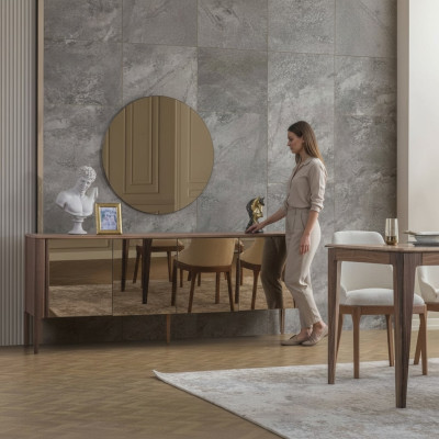Braune Esszimmer Glas Anrichte Moderner Spiegel Komplettes 2tlg Set Neu