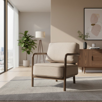 Moderner Beiger Sessel Einsitzer Designer Wohnzimmer Armlehnensessel