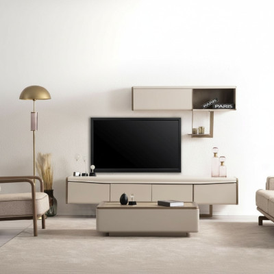 Beiges Lowboard Holz Regal Designer RTV-Schrank Wohnzimmer Luxus Möbel