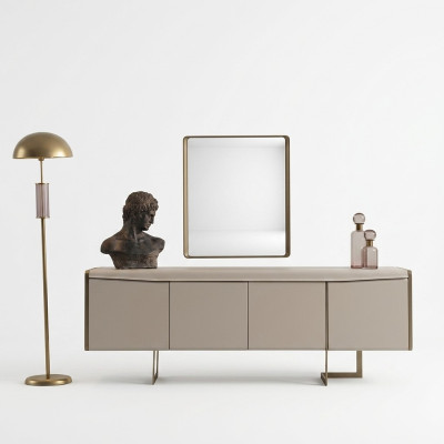 Beige Esszimmer Anrichte Rechteckiger Spiegel Stilvolle Holzmöbel 2tlg