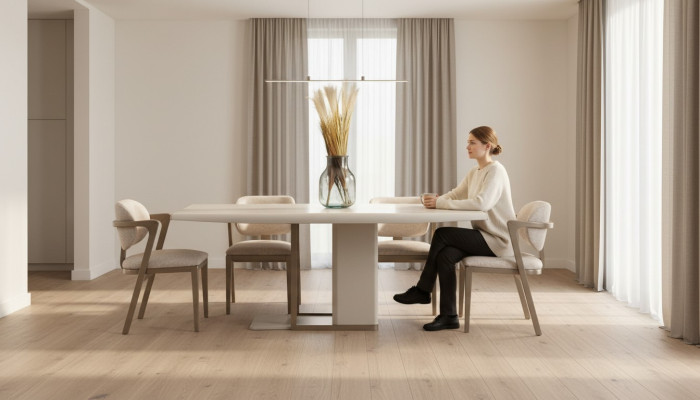 Weiß-Beige Esszimmer Möbwl Rechteckiger Esstisch Mit 6x Stühlen 7 tlg