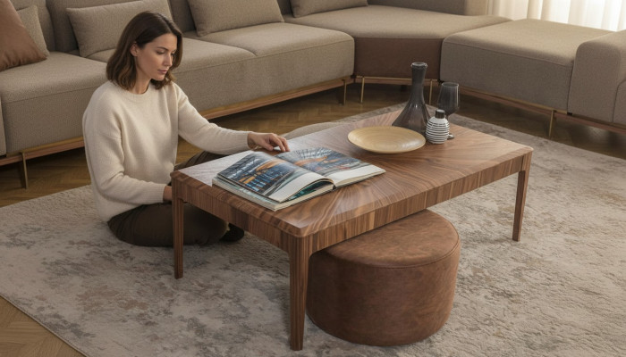 Stilvoller Couchtisch Brauner Rechteckiger Wohnzimmer Holz Couchtisch