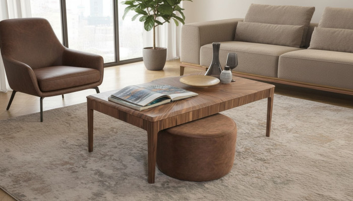 Stilvoller Couchtisch Brauner Rechteckiger Wohnzimmer Holz Couchtisch