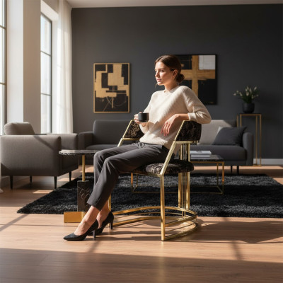 Schwarzer Edelstahlstuhl Moderne Esszimmer Möbel Polsterstuhl Stühle