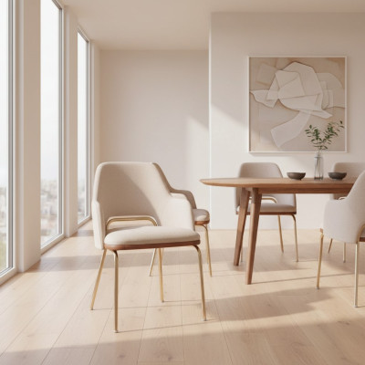 Beiger Edelstahlstuhl Metallrahmen Esszimmer Einsitzer Luxus Stühle Neu