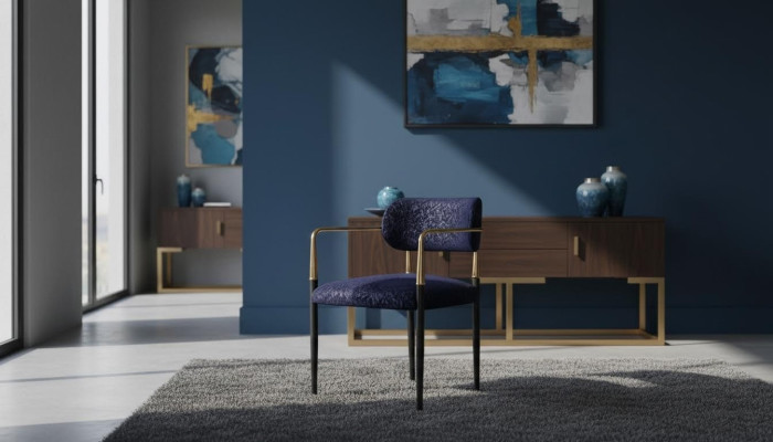 Moderner Blauer Stuhl Edelstahlgestell Textil Einsitzer Esszimmer Möbel