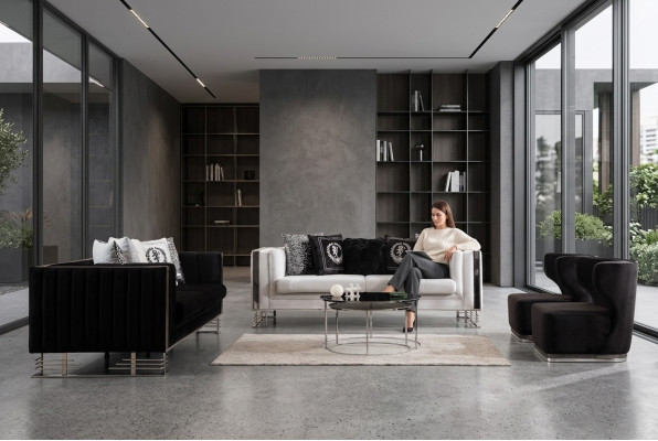 Schwarz-Weiße Sofas Luxus Wohnzimmer Garnitur Dreisitzer Sessel 4tlg Set