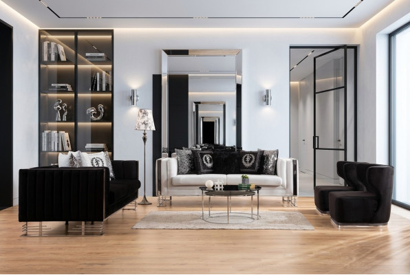 Schwarz-Weiße Sofas Luxus Wohnzimmer Garnitur Dreisitzer Sessel 4tlg Set