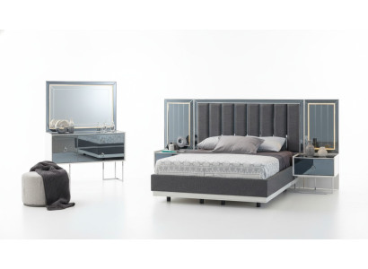 Moderne Grau-Weiße Schlafzimmer Möbel Holz Nachttische Doppelbett 5tlg