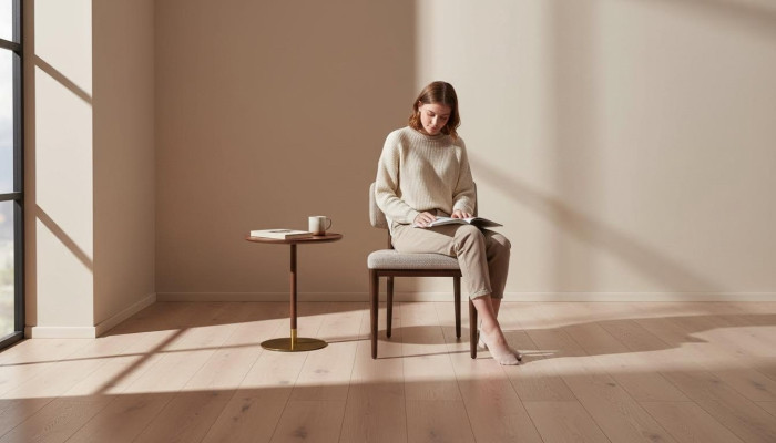 Designer Beiger Textilstuhl Esszimmer Braue Holzfüße Designer Möbel