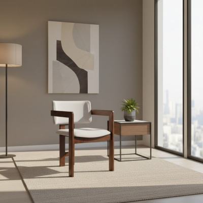 Weiß-Brauner Esszimmerstuhl Designer Polsterstuhl Moderner Einsitzer