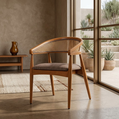 Brauner Luxus Stuhl Holzrahmen Esszimmer Designer Stühle Armlehnenstuhl
