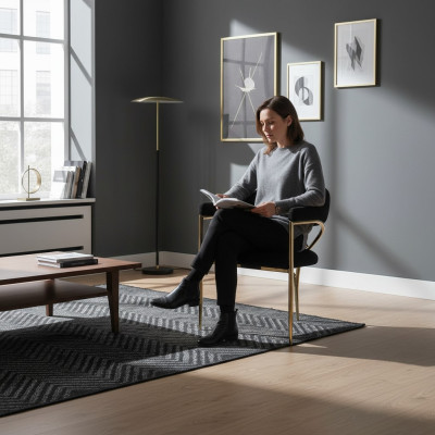 Schwarzer Edelstahlstuhl Holzrahmen Esszimmer Stühle Moderne Einsitzer