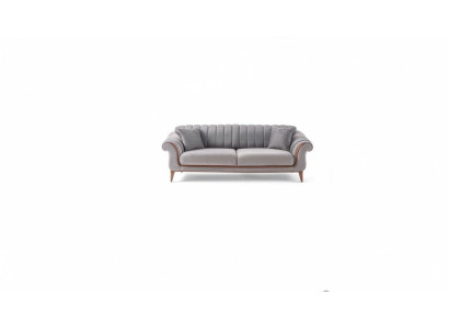Graues Sofa Designer Wohnzimmer 3-Sitzer Holzgestell Textil Couchen