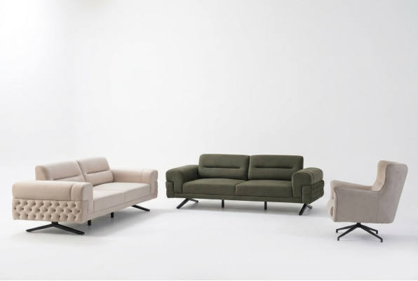 Dunkelgrüne Wohnzimmer Exklusive Couchgarnitur 2x 3-Sitzer Einsitzer Sofa