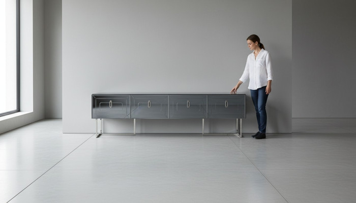 Graues Lowboard Exklusives RTV-Board Wohnzimmer Glas Schrank 4-türig