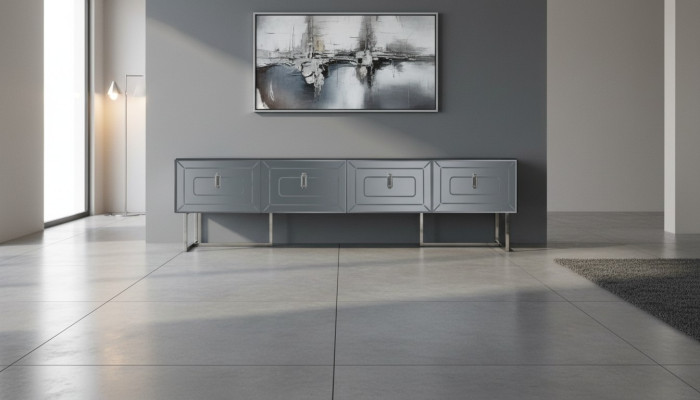 Graues Lowboard Exklusives RTV-Board Wohnzimmer Glas Schrank 4-türig