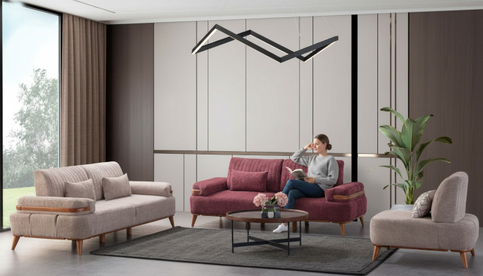 Beige-Rosa Sofagarnitur Exklusiver Dreisitzer Polster 3-Sitzer Einsitzer