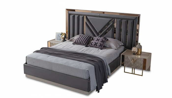 Schwarzes Edelstahl Doppelbett Exklusive Schlafzimmer Möbel Nachttische