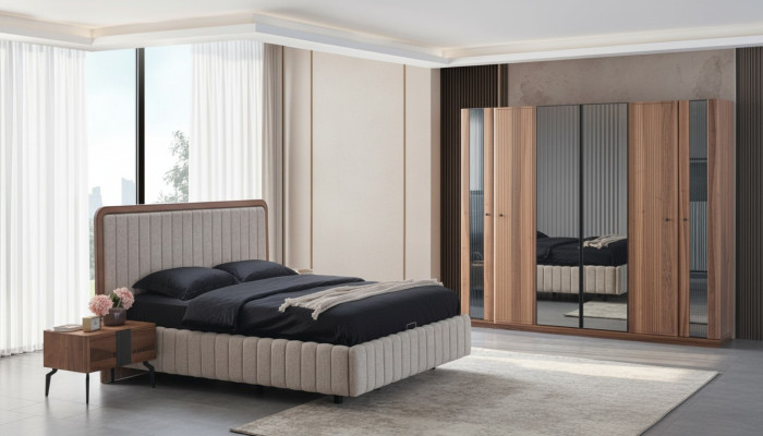 Exklusives Schlafzimmer Set Bett 2x Nachttische und Kleiderschrank 4tlg.