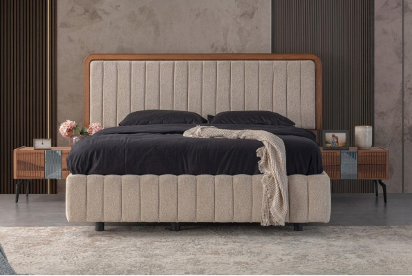 Stilvolle Schlafzimmer Möbel Luxuriöser Polsterbett Holz Nachttische