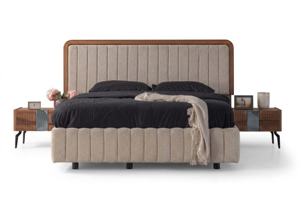 Stilvolle Schlafzimmer Möbel Luxuriöser Polsterbett Holz Nachttische
