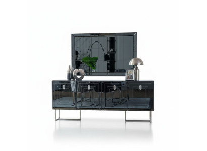 Graue Esszimmer Möbel Glasspiegel Designer Edelstahl Anrichte Luxus Set