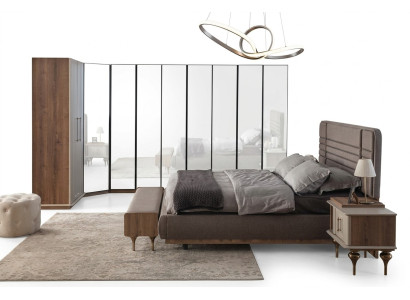 Designer Schlafzimmer Set Doppelbett 2x Nachttische Eckschrank 4tlg