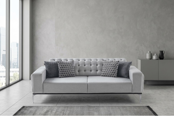 Moderner Chesterfield Hellgrauer 3-Sitzer Wohnzimmer Luxus Dreisitzer