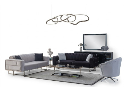 Graue Wohnzimmer Couchen Designer Polster Dreisitzer Textil Sessel 3tlg
