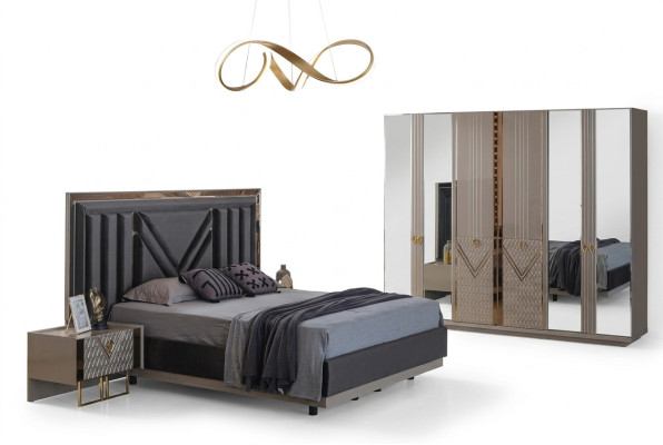 Graue Schlafzimmer Möbel Doppelbett Kleiderschrank Nachttische 4tlg Set