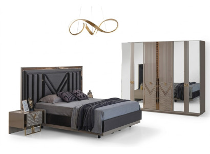 Graue Schlafzimmer Möbel Doppelbett Kleiderschrank Nachttische 4tlg Set