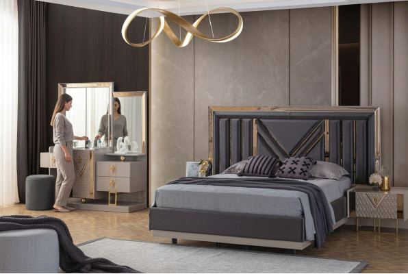 Komplette Schlafzimmer Garnitur Graues Bett Schminktisch Mit Spiegel