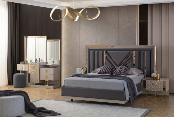 Komplette Schlafzimmer Garnitur Graues Bett Schminktisch Mit Spiegel