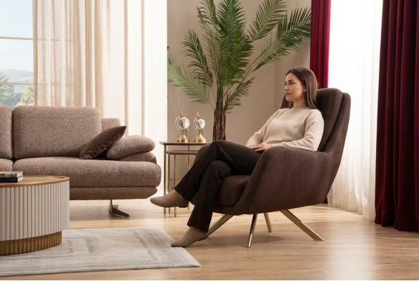 Brauner Velour Sessel Moderner Armlehnensessel Wohnzimmer Textil Möbel