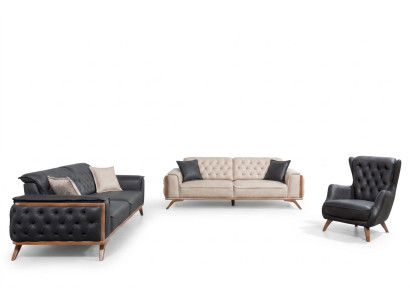 Stilvolle Schwarz-Beige Wohnzimmer Sofagarnitur 3+3+1 Sitzer 3tlg Set