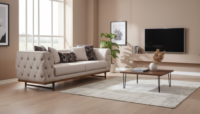 Hellbeiger Chesterfield Dreisitzer Luxuriöser 3-Sitzer Edle Polster Sofas