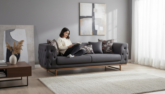 Schwarzes Chesterfield Sofa Designer Bettfunktion Wohnzimmer 3-Sitzer