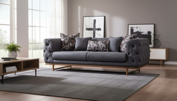 Schwarzes Chesterfield Sofa Designer Bettfunktion Wohnzimmer 3-Sitzer