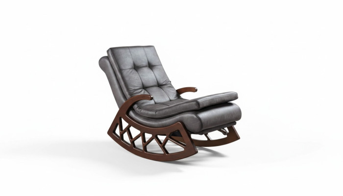 Exklusiver Grauer Schaukelstuhl Wohnzimmer Relax Möbel Holzgestell Neu