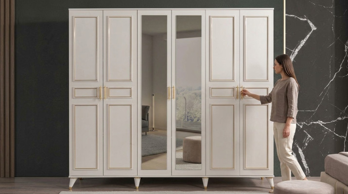 Weißer Kleiderschrank Glasschrank Schlafzimmer Designer Holz Möbel Neu