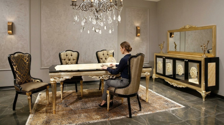 Essgruppe Garnitur Esszimmer Esstisch Set 7tlg Luxus Braun Edles Holz