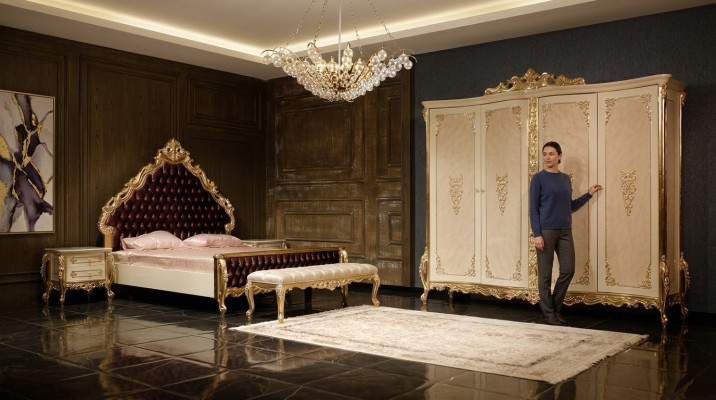Klassisches Schlafzimmer Set Doppelbett 2x Nachttische Kommode Schrank