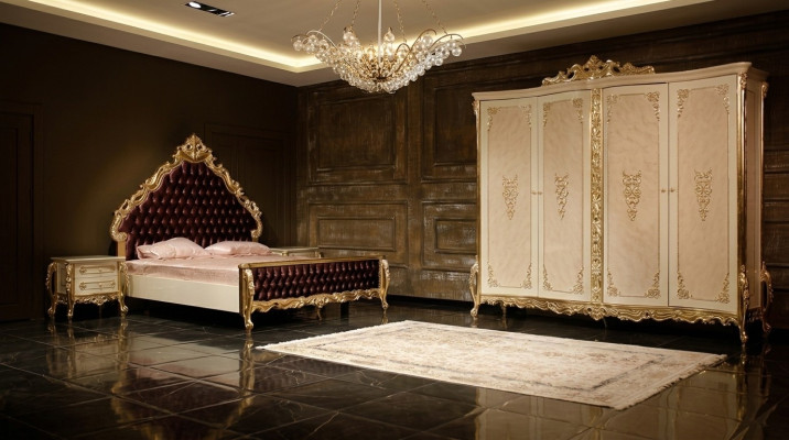 Klassisches Schlafzimmer Set Doppelbett 2x Nachttische Kommode Schrank