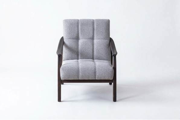 Designer Grauer Sessel Wohnzimmer Sitzmöbel Luxuriöses Holzgestell Neu